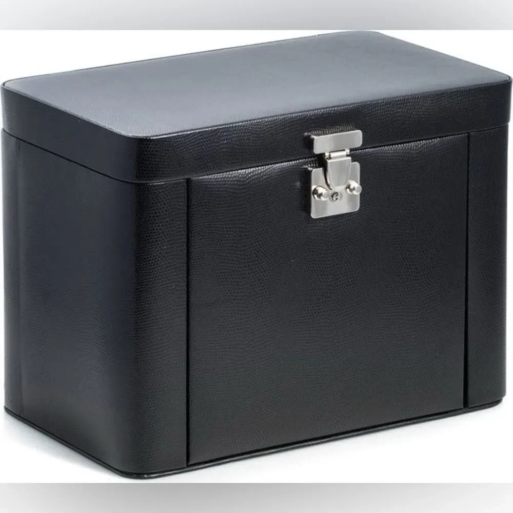 Bey-Berk Lizard Print Leather Jewelry Box - Black